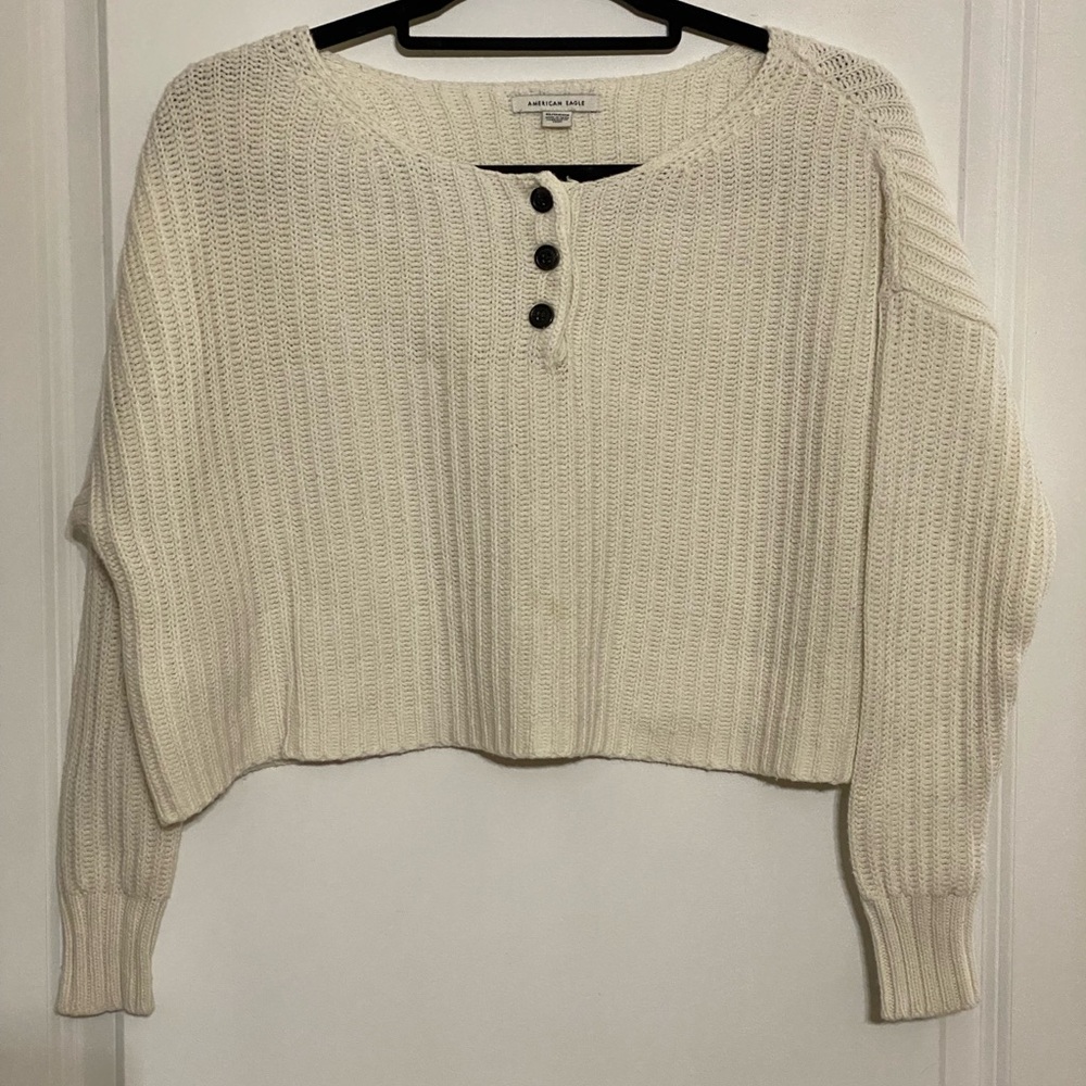 American Eagle Outfitters Cream Buttoned Sweater